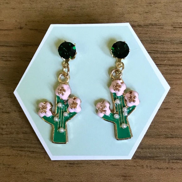 Jewelry - 5/$25 🌵 Green Pink Cactus Bling Earrings Boho